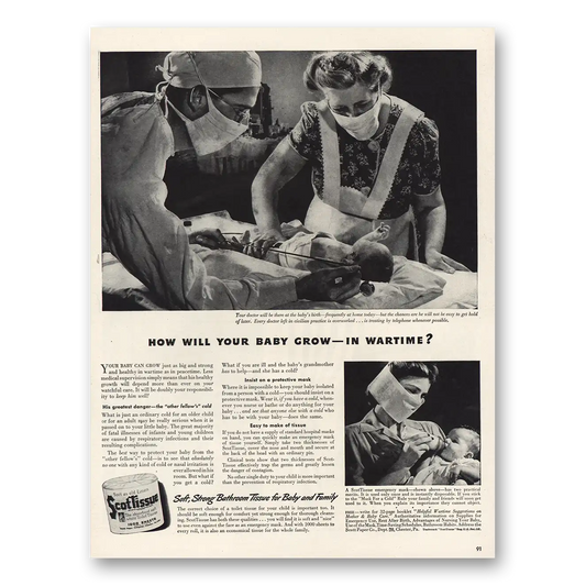 1943 Scot Tissue How Will Baby Grow In Wartime Vintage Magazine Print Ad