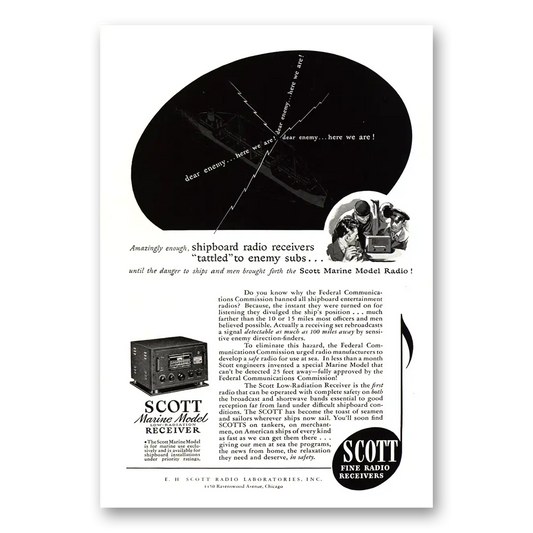 1943 Scott Radio Marine Model Radio Vintage Magazine Print Ad