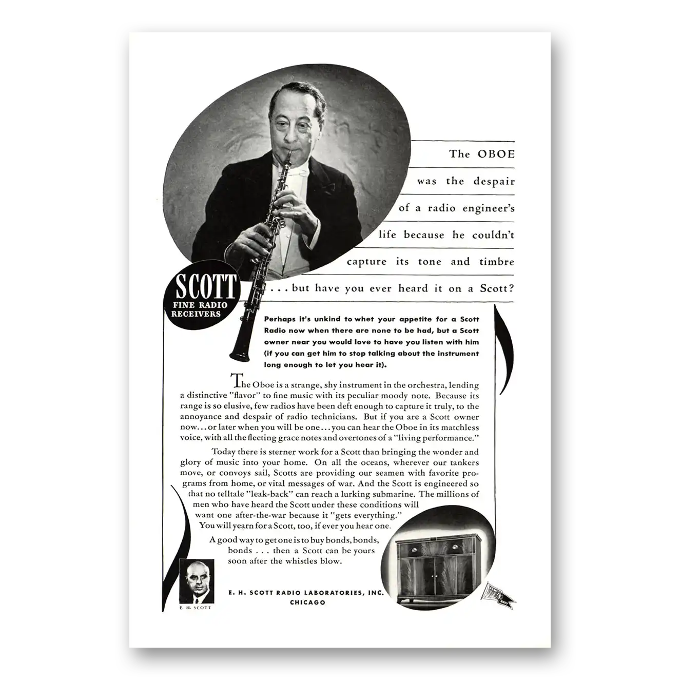 1943 Scott Radio Fine Radio Receivers Vintage Magazine Print Ad