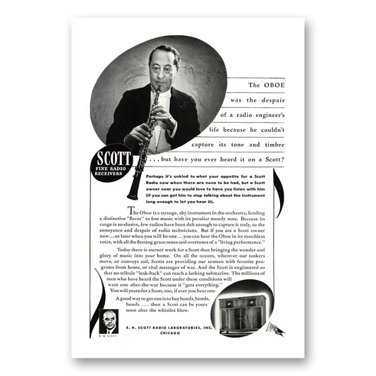 1943 Scott Radio Fine Radio Receivers Vintage Magazine Print Ad