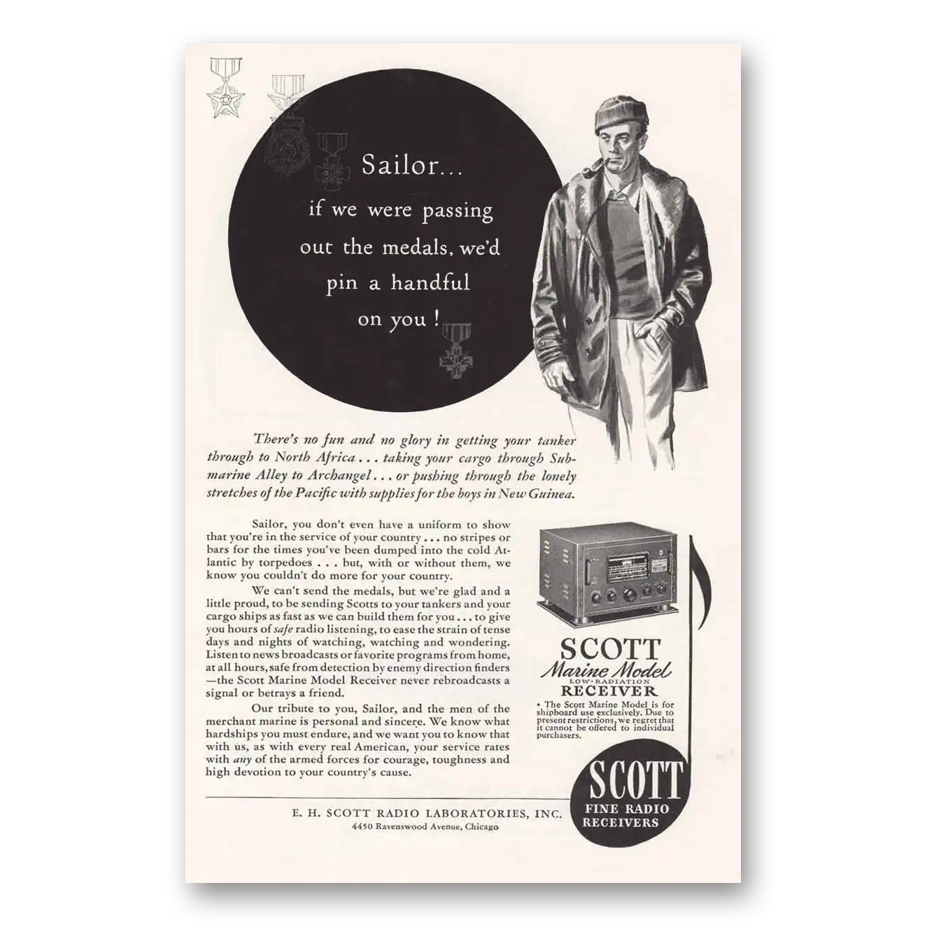 1943 Scott Radio Fine Radio Sailor If We were Passing Out Vintage Magazine Print Ad