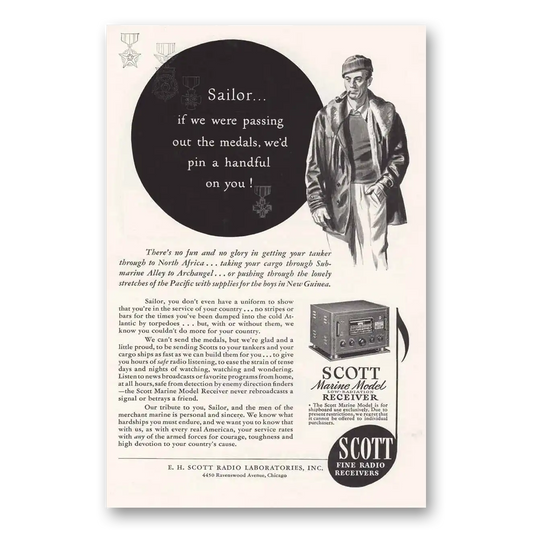 1943 Scott Radio Fine Radio Sailor If We were Passing Out Vintage Magazine Print Ad