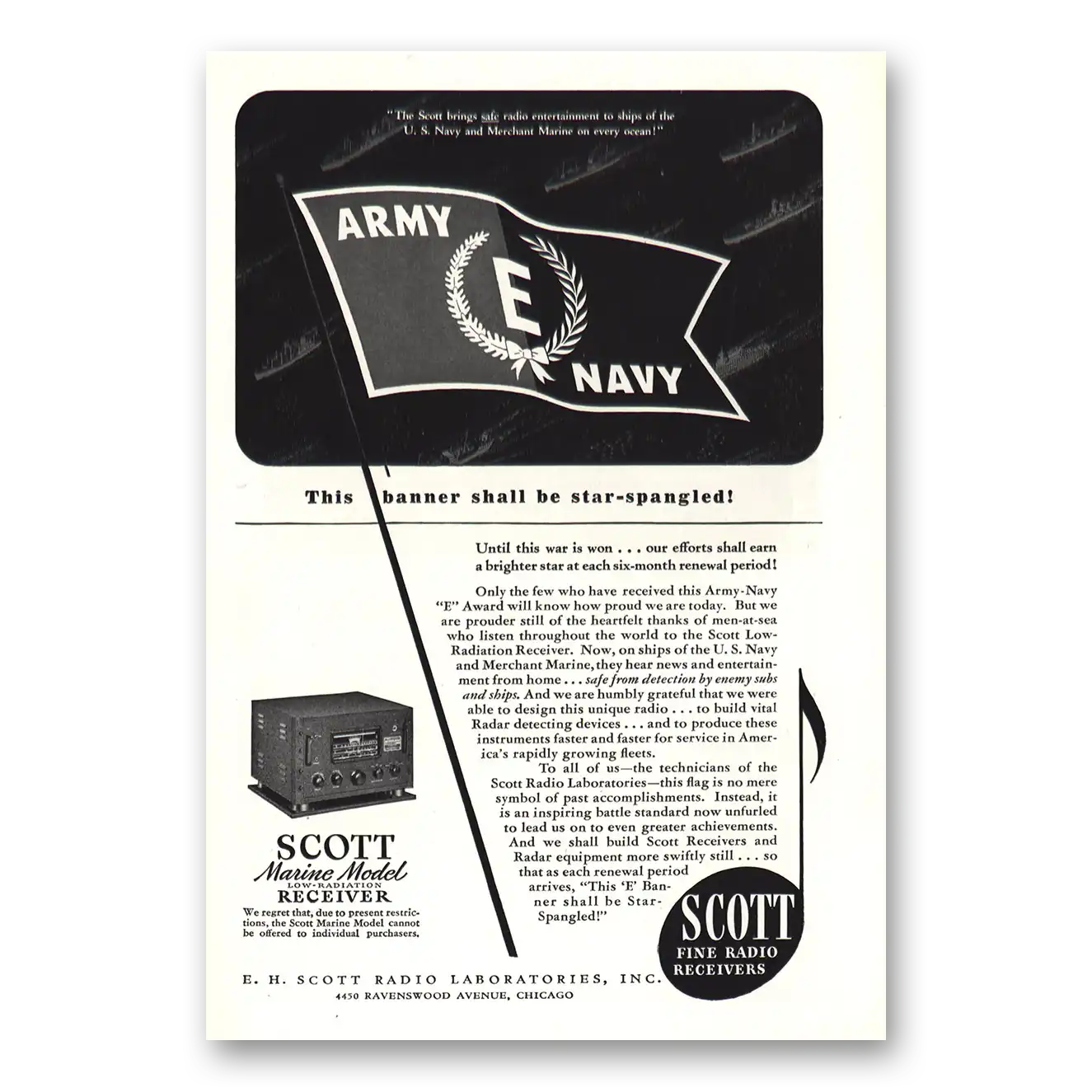 1943 Scott Radio Army Navy Star Spangled Vintage Magazine Print Ad