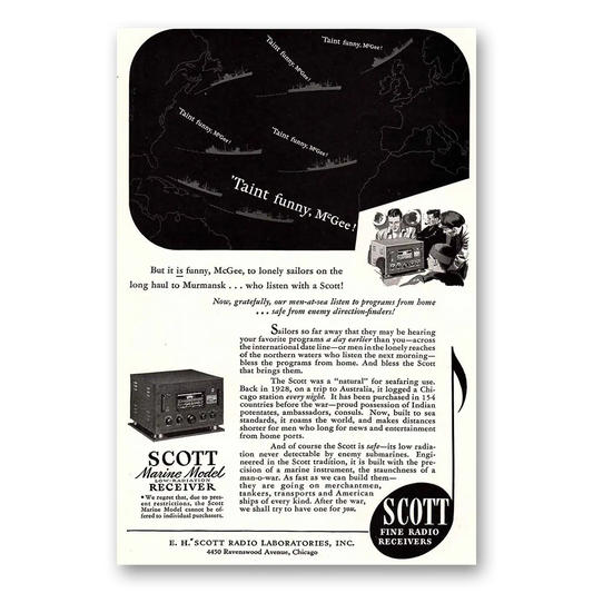 1943 Scott Radio Marine Model Receiver Murmansk Vintage Magazine Print Ad