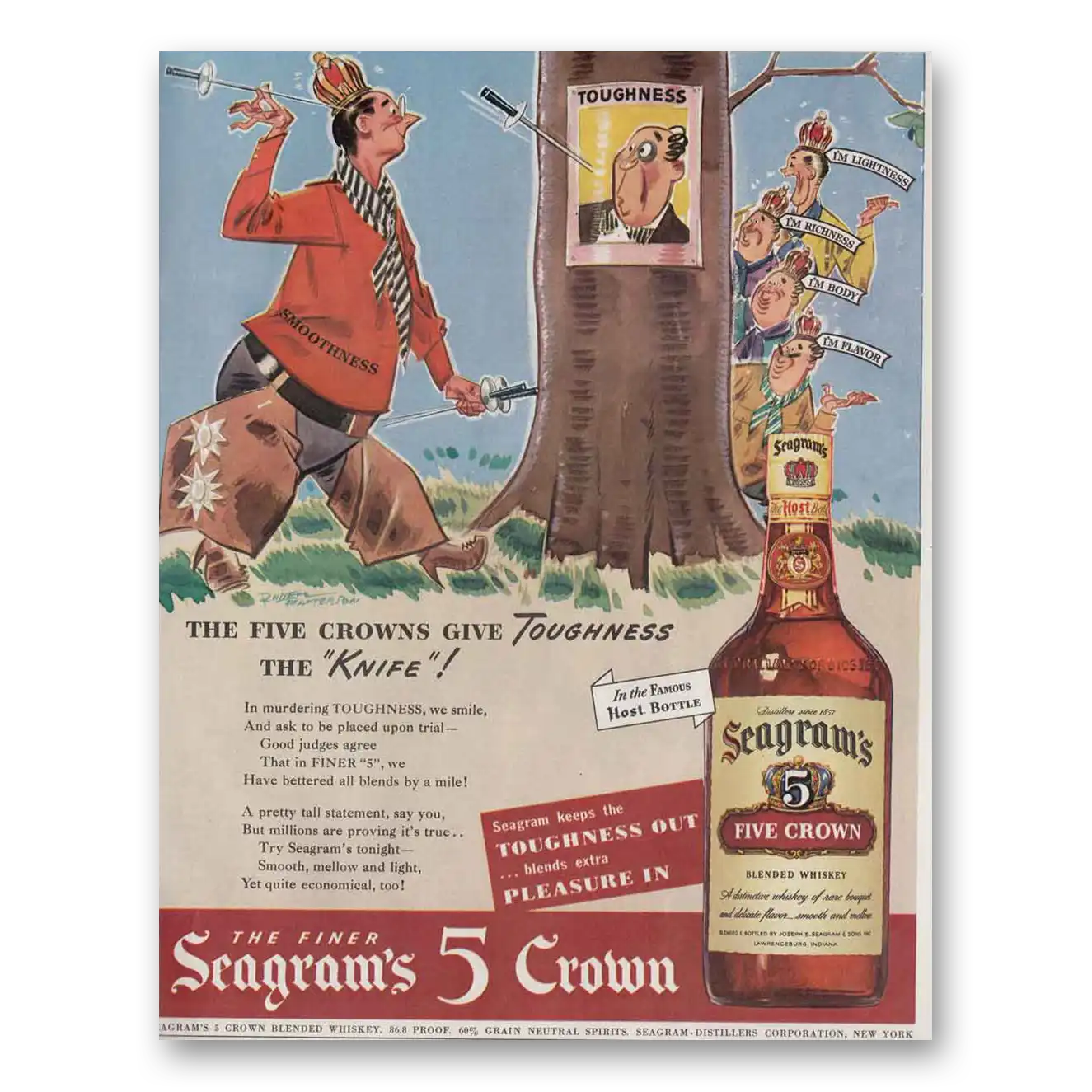 1943 Seagrams 5 Crown Whiskey Toughness Vintage Magazine Print Ad