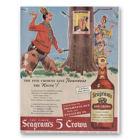 1943 Seagrams 5 Crown Whiskey Toughness Vintage Magazine Print Ad