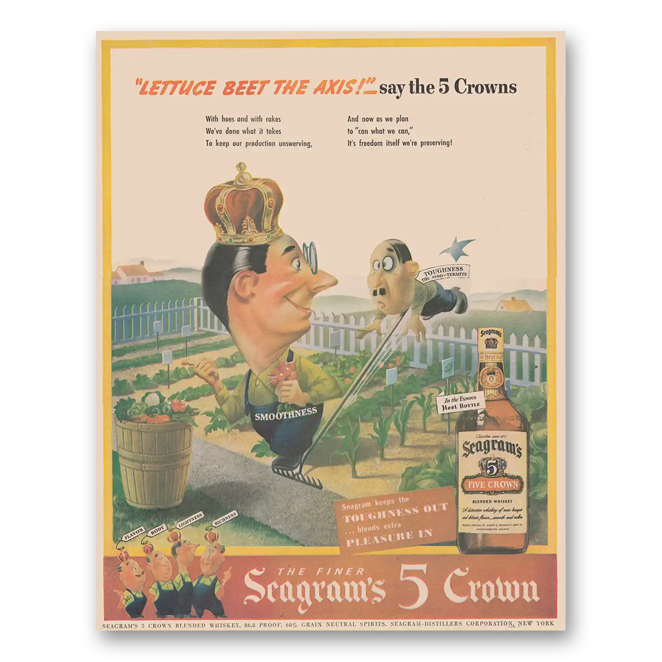 1943 Seagrams 5 Crown Whiskey Lettuce Beet the Axis Vintage Magazine Print Ad