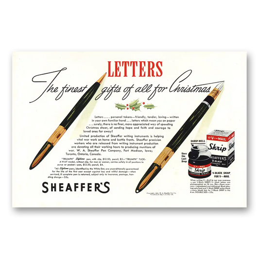 1943 Sheaffers Triumph Tuckaway Pen Finest Gifts of All Christmas Vintage Magazine Print Ad