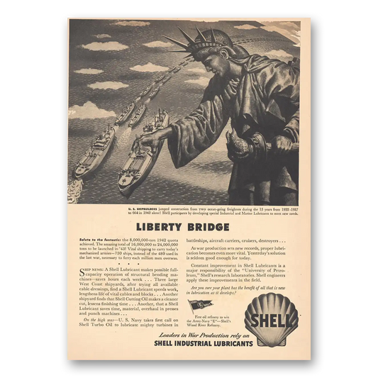 1943 Shell Lubricants Liberty Bridge Vintage Magazine Print Ad