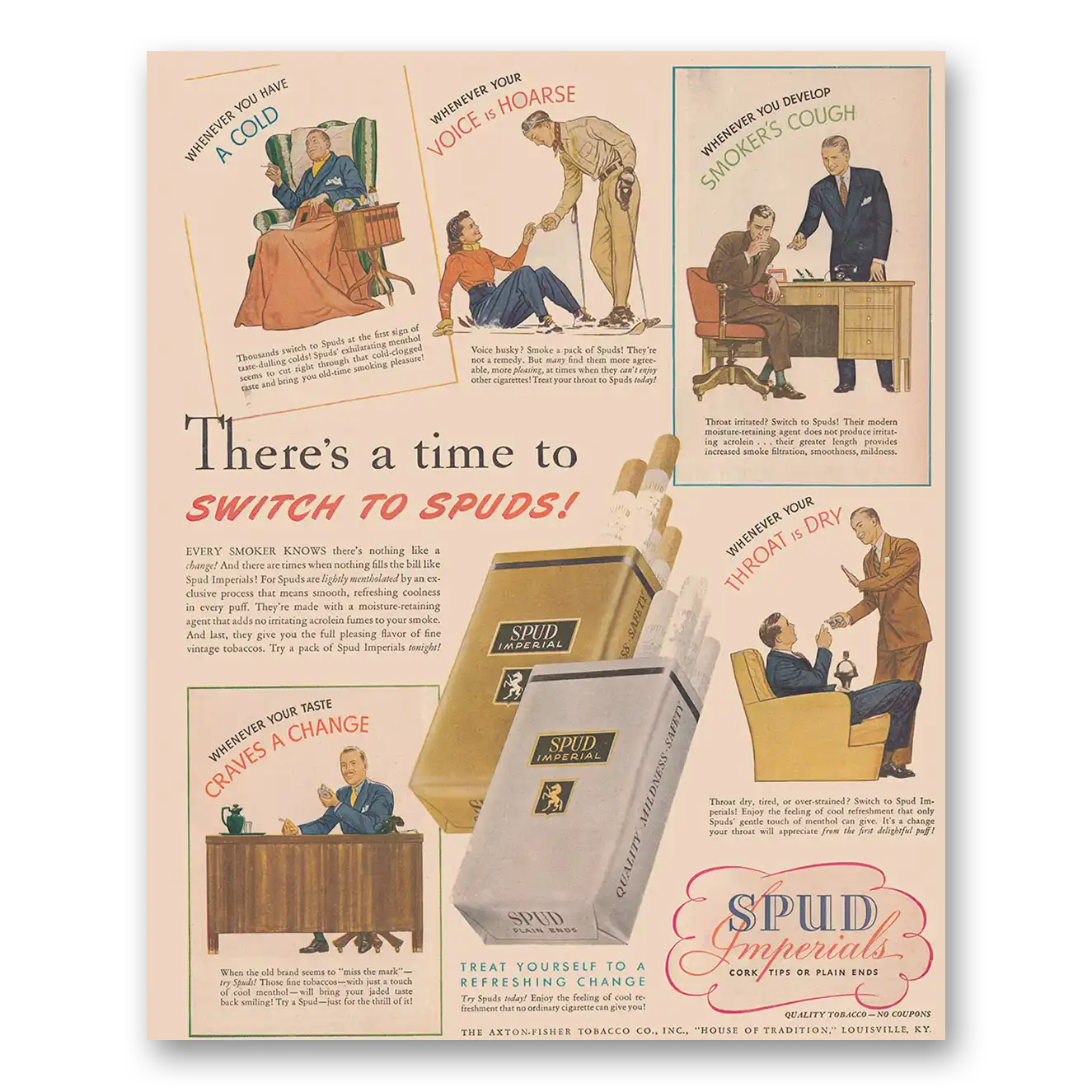 1943 Spud Cigarettes Theres a Time to Switch to Spuds Vintage Magazine Print Ad