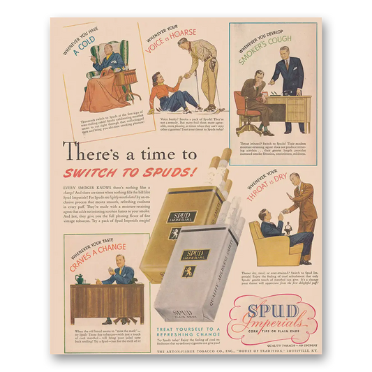 1943 Spud Cigarettes Theres a Time to Switch to Spuds Vintage Magazine Print Ad