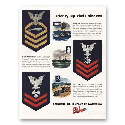 1943 Standard Oil Plenty Up Their Sleeves Vintage Magazine Print Ad