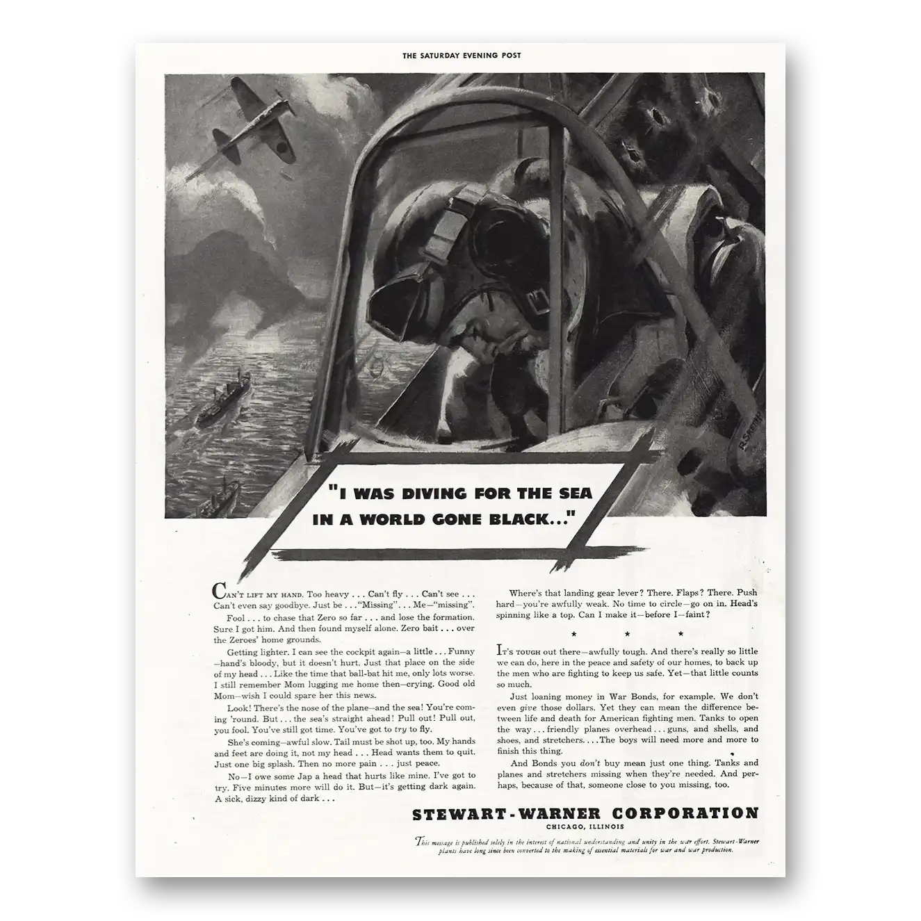 1943 Stewart Warner Diving for the Sea Vintage Magazine Print Ad