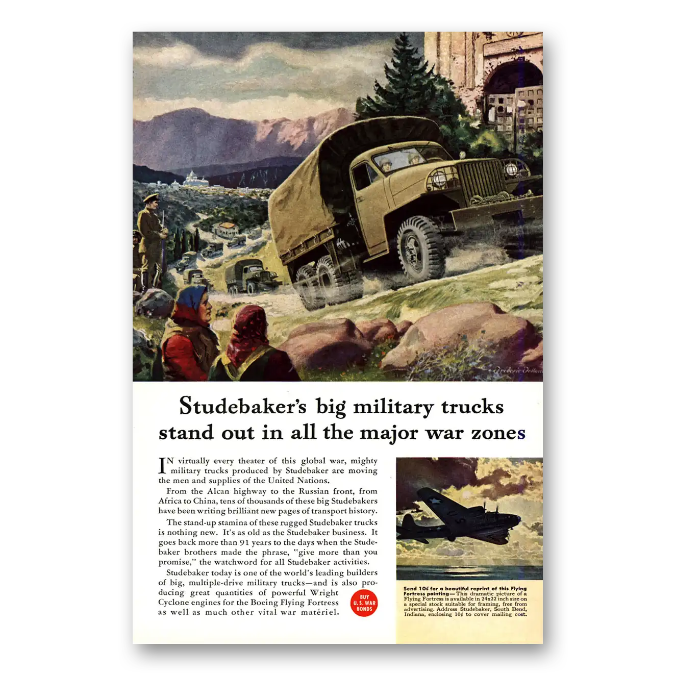 1943 Studebaker Big Military Trucks Stand Out Vintage Magazine Print Ad