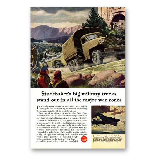 1943 Studebaker Big Military Trucks Stand Out Vintage Magazine Print Ad