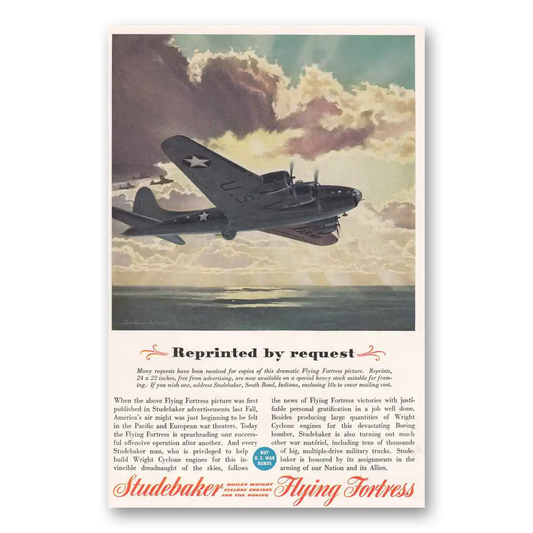 1943 Studebaker Flying Fortress Reprinted by Request Vintage Magazine Print Ad