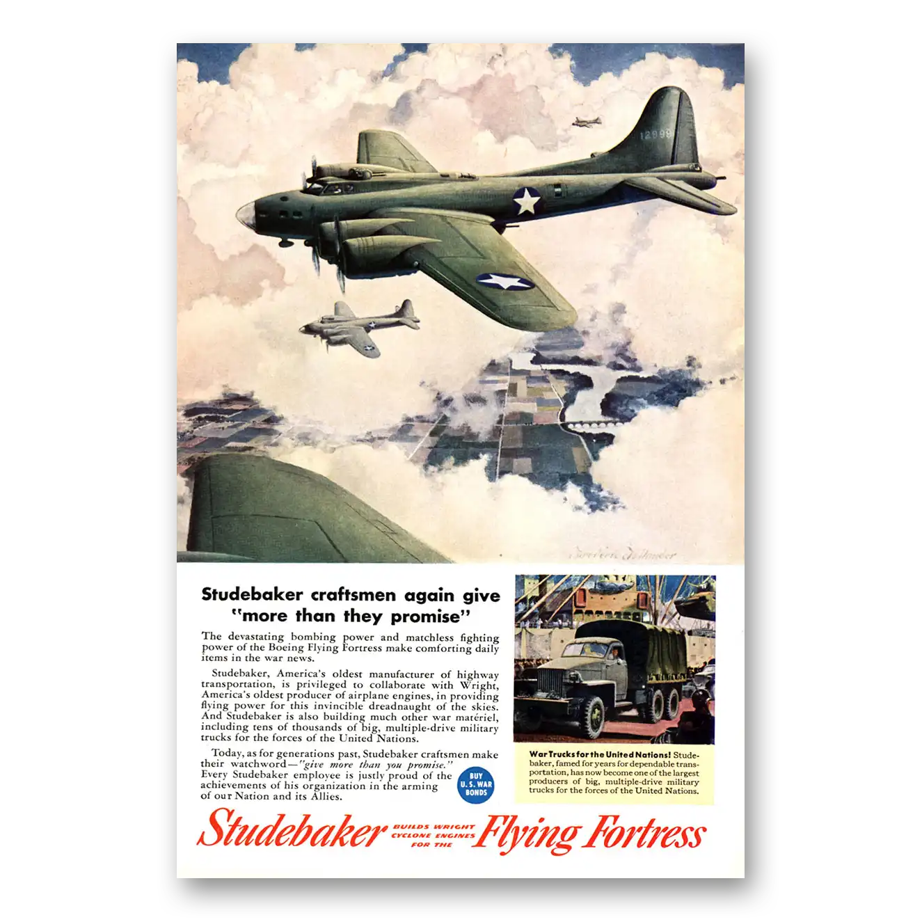 1943 Studebaker Flying Fortress Craftsmen Again Give More Than They Promise Vintage Magazine Print Ad