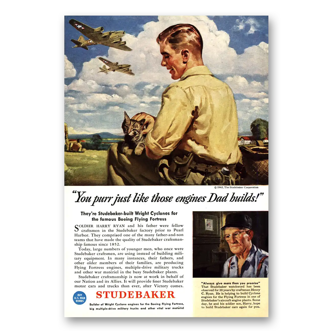 1943 Studebaker Purr Just Like Those Engines Vintage Magazine Print Ad