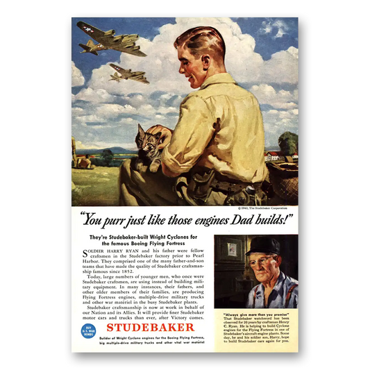 1943 Studebaker Purr Just Like Those Engines Vintage Magazine Print Ad