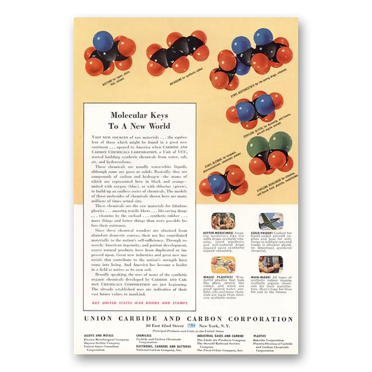 1943 Union Carbide Molecular Keys Vintage Magazine Print Ad