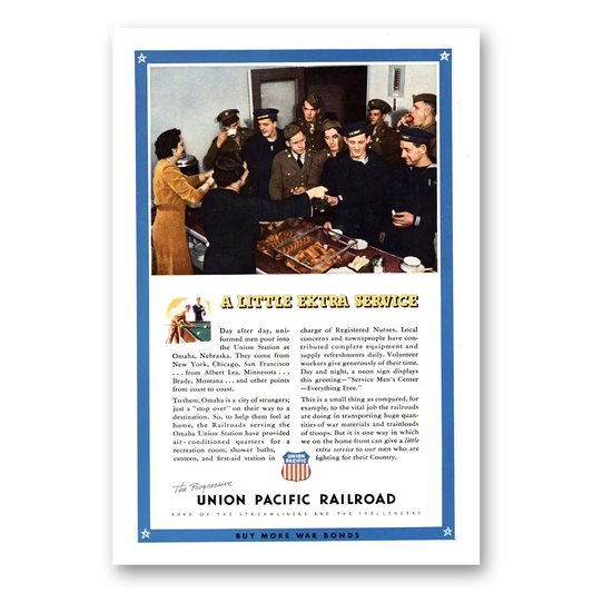 1943 Union Pacific Railroad Little Extra Service Vintage Magazine Print Ad