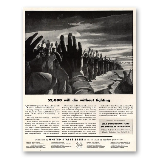 1943 United States Steel Will Die Without Fighting Vintage Magazine Print Ad