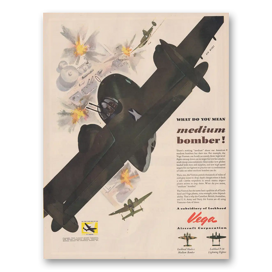 1943 Vega Aircraft Lockheed What Do You Mean Medium Bomber Vintage Magazine Print Ad