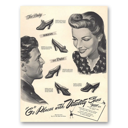 1943 Vitality Shoes For Duty Dress or Date Vintage Magazine Print Ad