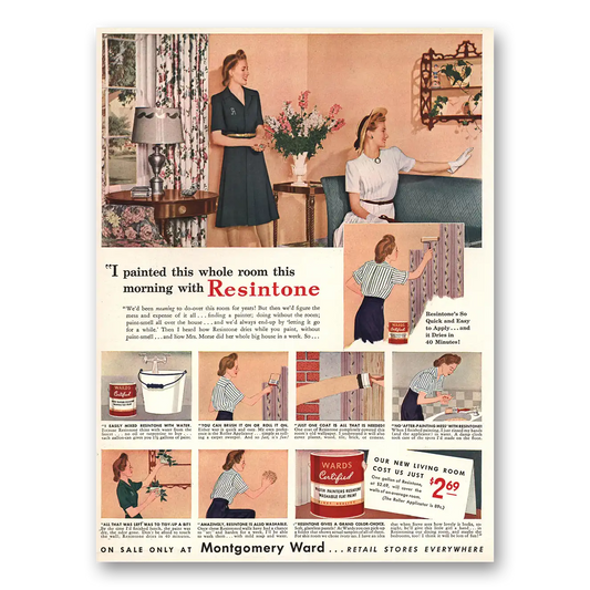 1943 Montgomery Ward Resintone Paint I Painted This Whole Room Vintage Magazine Print Ad