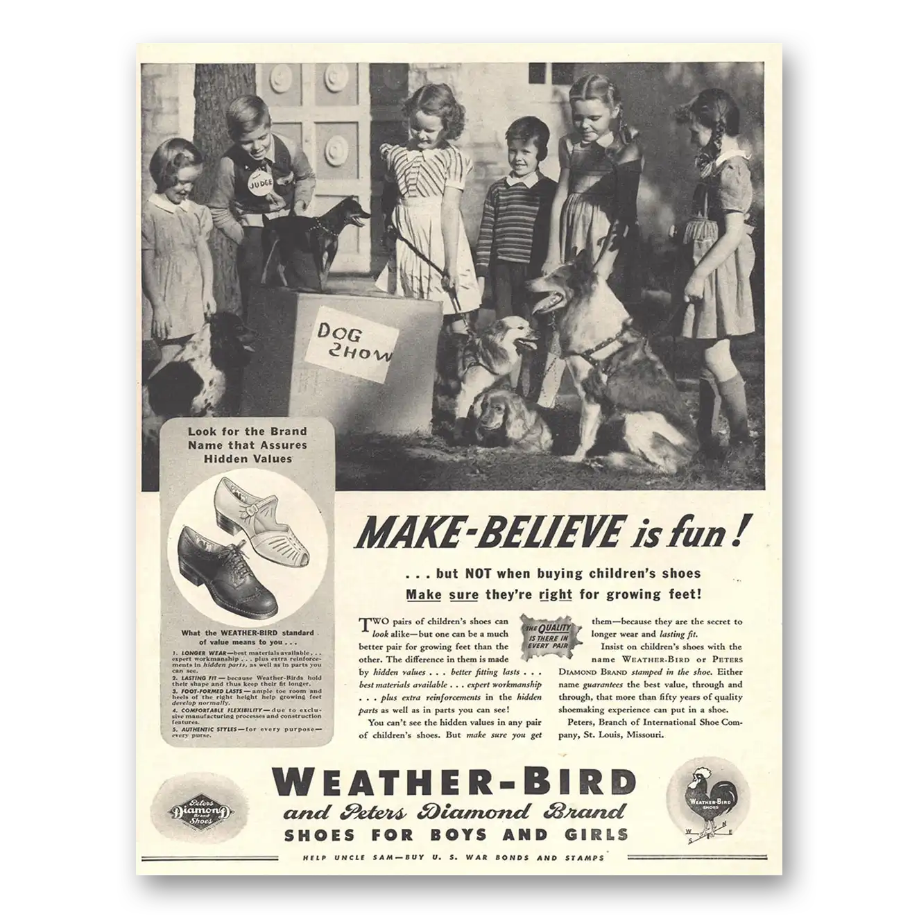 1943 Weather Bird Shoes Make Believe Is Fun Vintage Magazine Print Ad