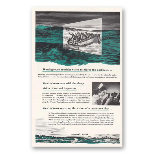 1943 Westinghouse Provides Vision to Pierce the Darkness Vintage Magazine Print Ad