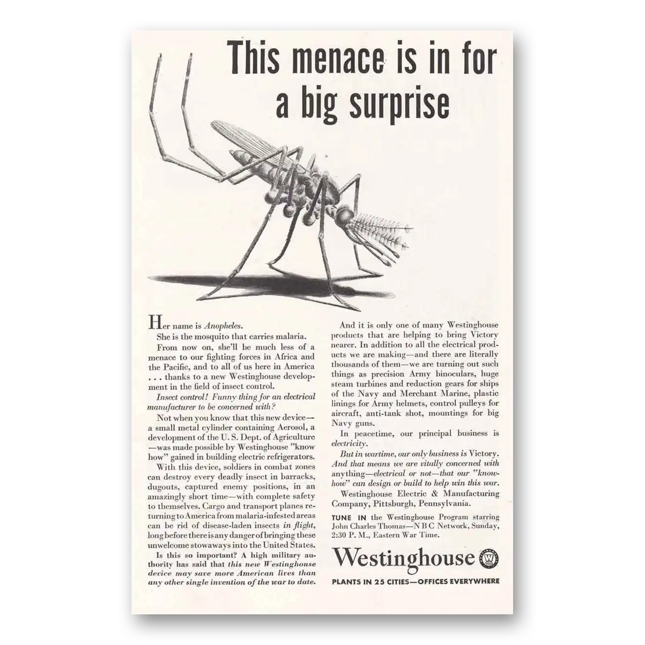 1943 Westinghouse This Menace is in for a Big Surprise Vintage Magazine Print Ad