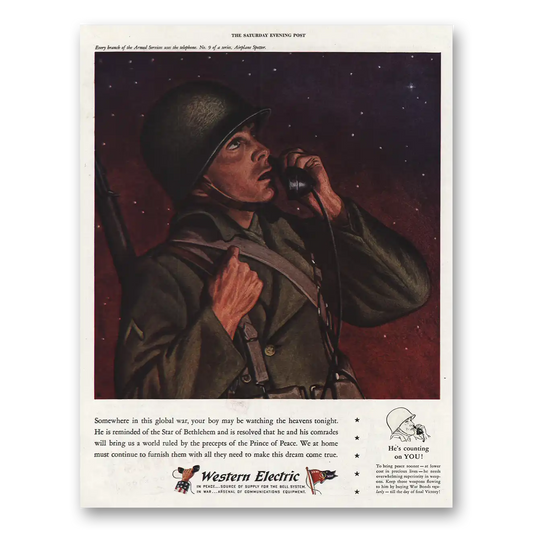 1943 Western Electric Boy May Be Watching Heavens Vintage Magazine Print Ad