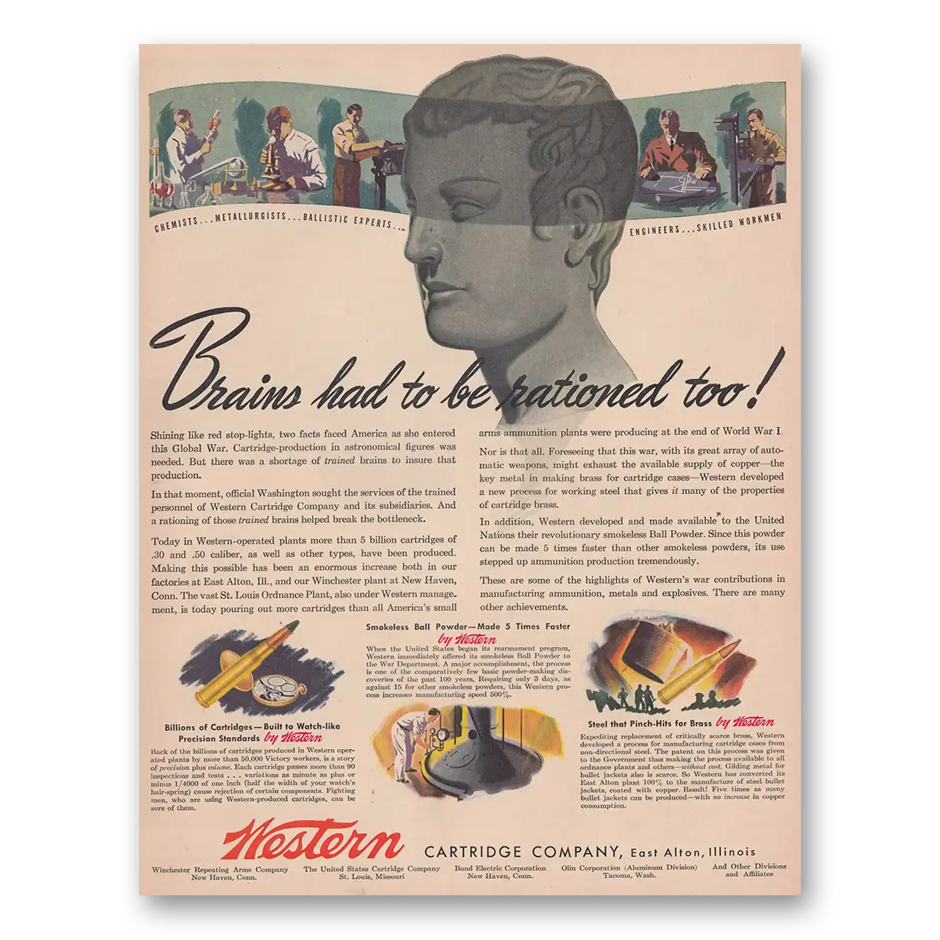 1943 Western Cartridge Brains Had to Be Rationed Too Vintage Magazine Print Ad