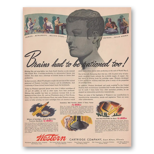 1943 Western Cartridge Brains Had to Be Rationed Too Vintage Magazine Print Ad