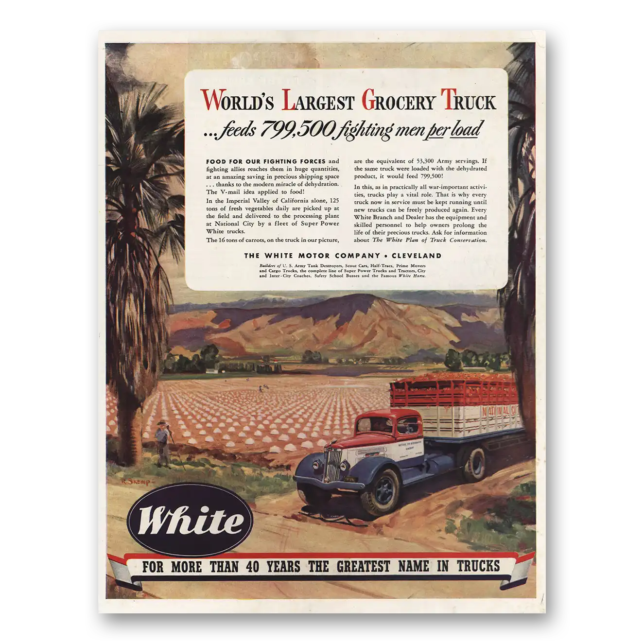 1943 White Trucks Largest Grocery Truck Vintage Magazine Print Ad