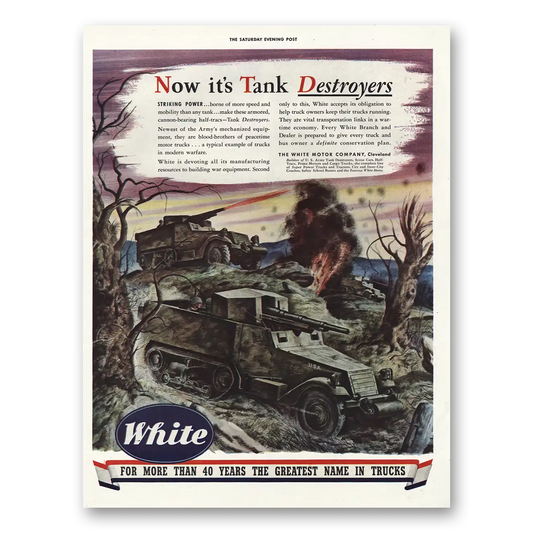 1943 White Trucks Tank Destroyers Vintage Magazine Print Ad