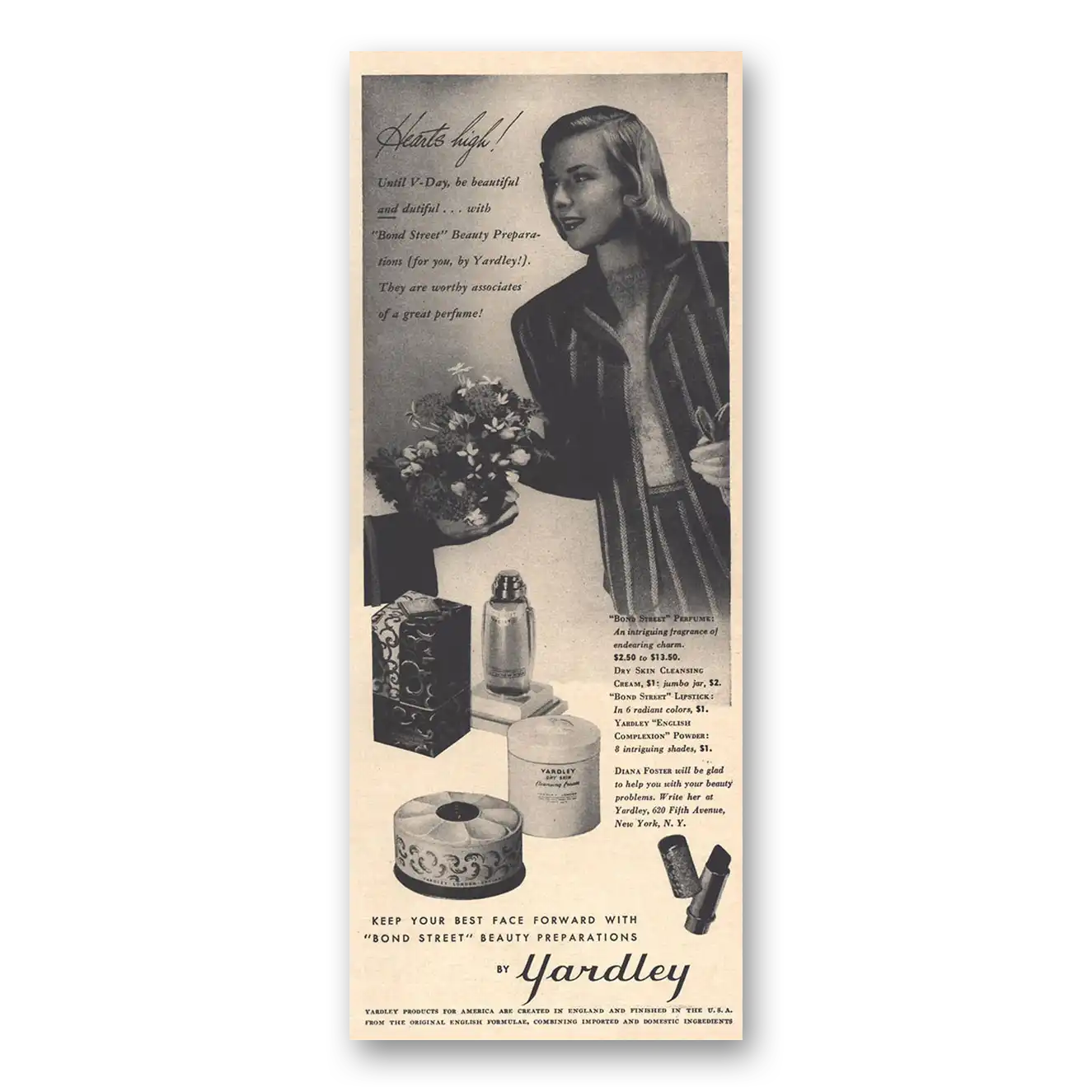 1943 Bond Street Perfume Hearts High Until V Day Vintage Magazine Print Ad