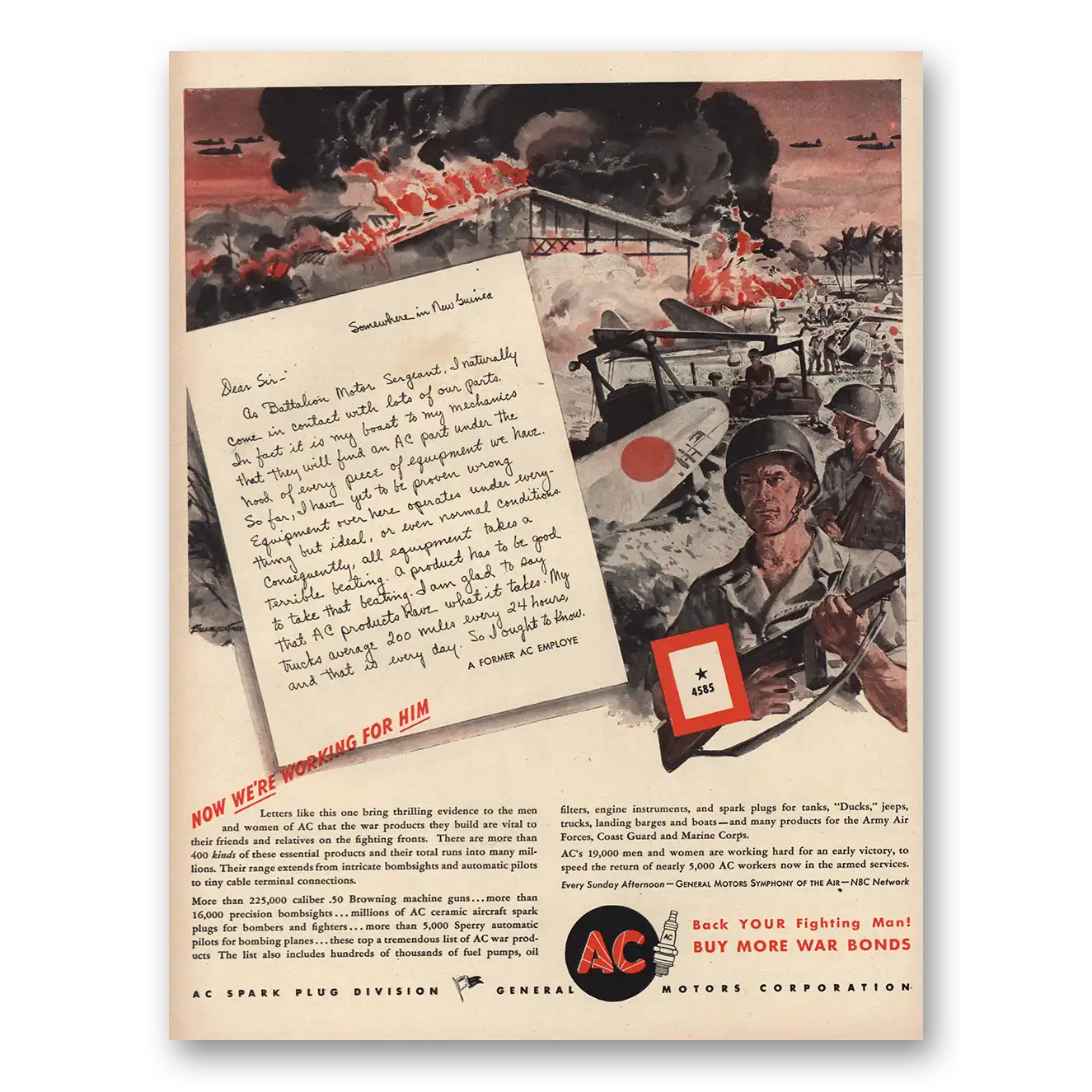 1944 AC Spark Plugs Working for Him Vintage Magazine Print Ad