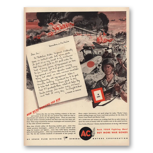 1944 AC Spark Plugs Working for Him Vintage Magazine Print Ad