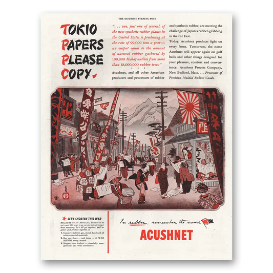 1944 Acushnet Process Company Tokio Papers Please Copy Vintage Magazine Print Ad