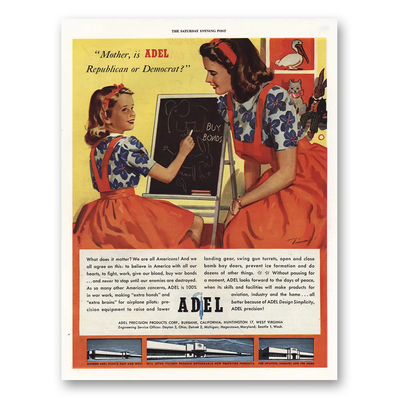 1944 Adel Precision Products Republican or Democrat Vintage Magazine Print Ad