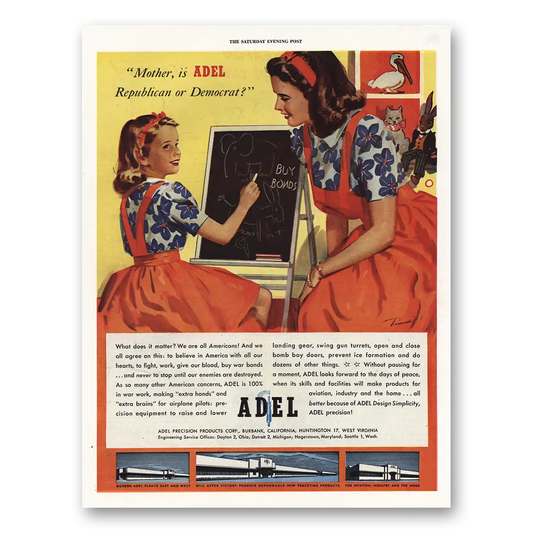 1944 Adel Precision Products Republican or Democrat Vintage Magazine Print Ad