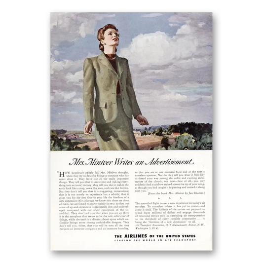 1944 Airlines of the United States Mrs Miniver Writes an Advertisement Vintage Magazine Print Ad