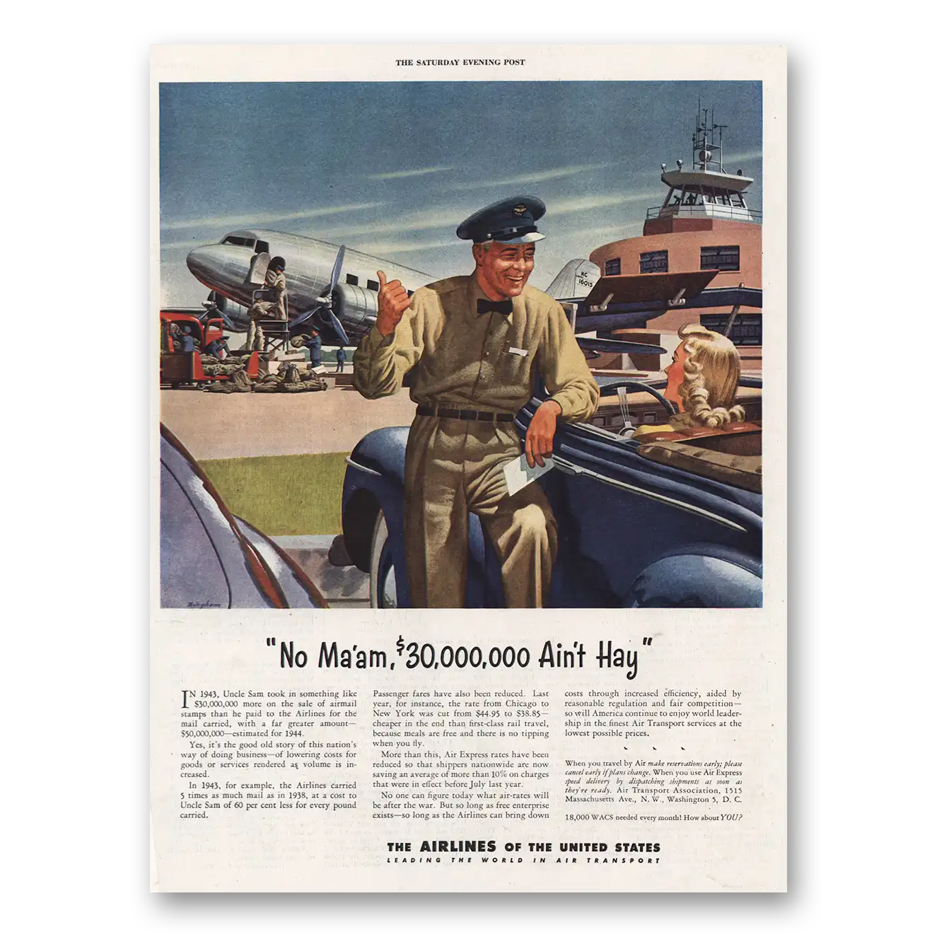 1944 Airlines of the United States No Maam Aint Hay Vintage Magazine Print Ad