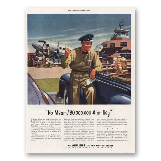 1944 Airlines of the United States No Maam Aint Hay Vintage Magazine Print Ad