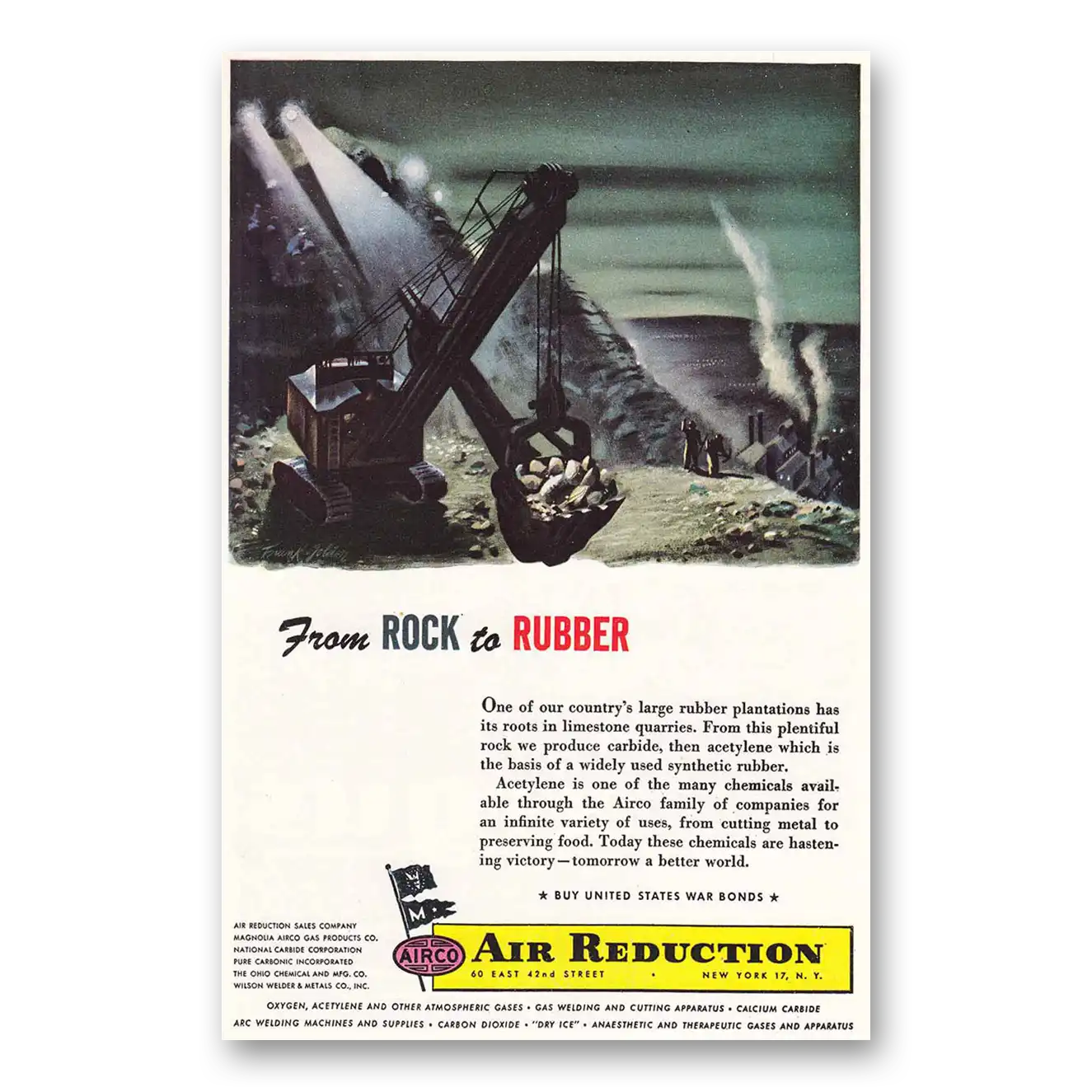 1944 Air Reduction Airco From Rock to Rubber Vintage Magazine Print Ad