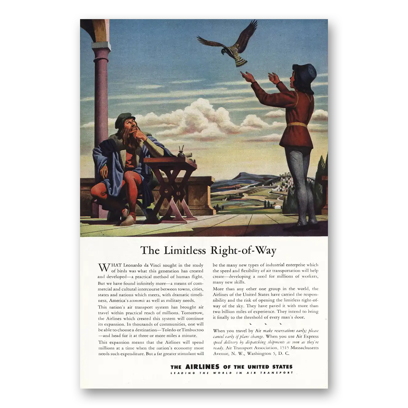 1944 Airlines of the United States Limitless Right of Way Vintage Magazine Print Ad