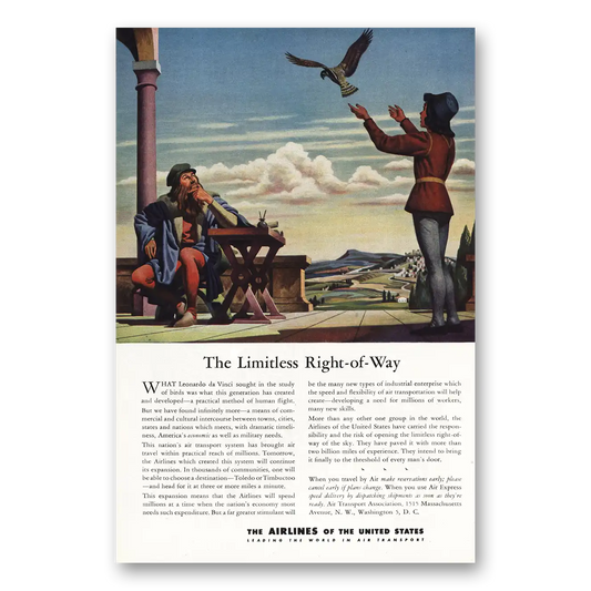 1944 Airlines of the United States Limitless Right of Way Vintage Magazine Print Ad