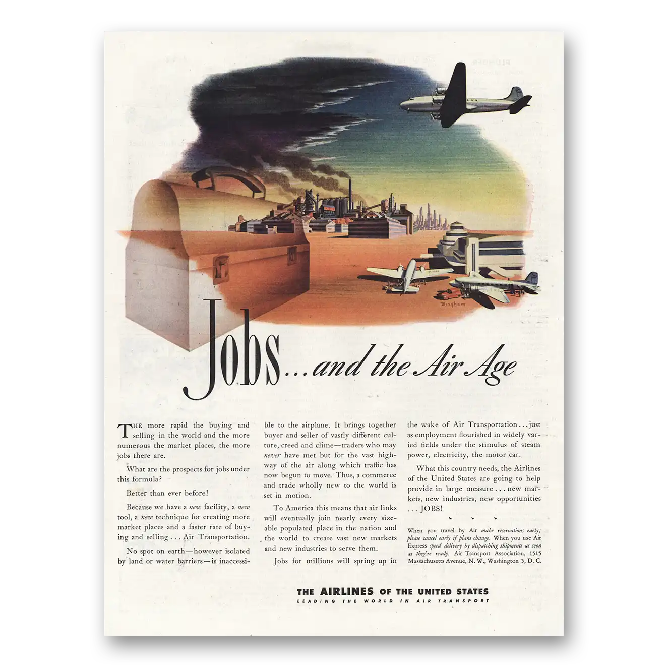 1944 Airlines of the United States Jobs and the Air Age Vintage Magazine Print Ad